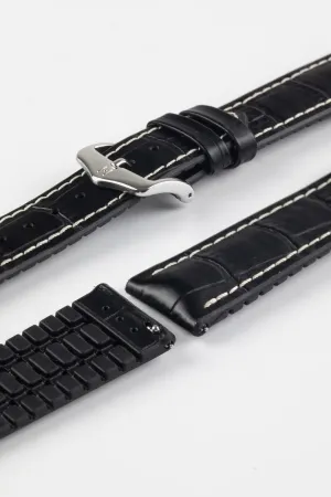 Hirsch GEORGE Alligator Embossed Performance Watch Strap in BLACK/WHITE