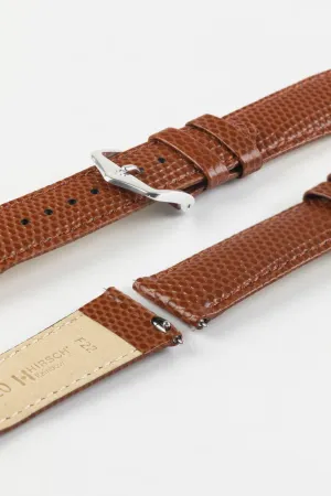 Hirsch RAINBOW Lizard Embossed Leather Watch Strap in GOLD BROWN