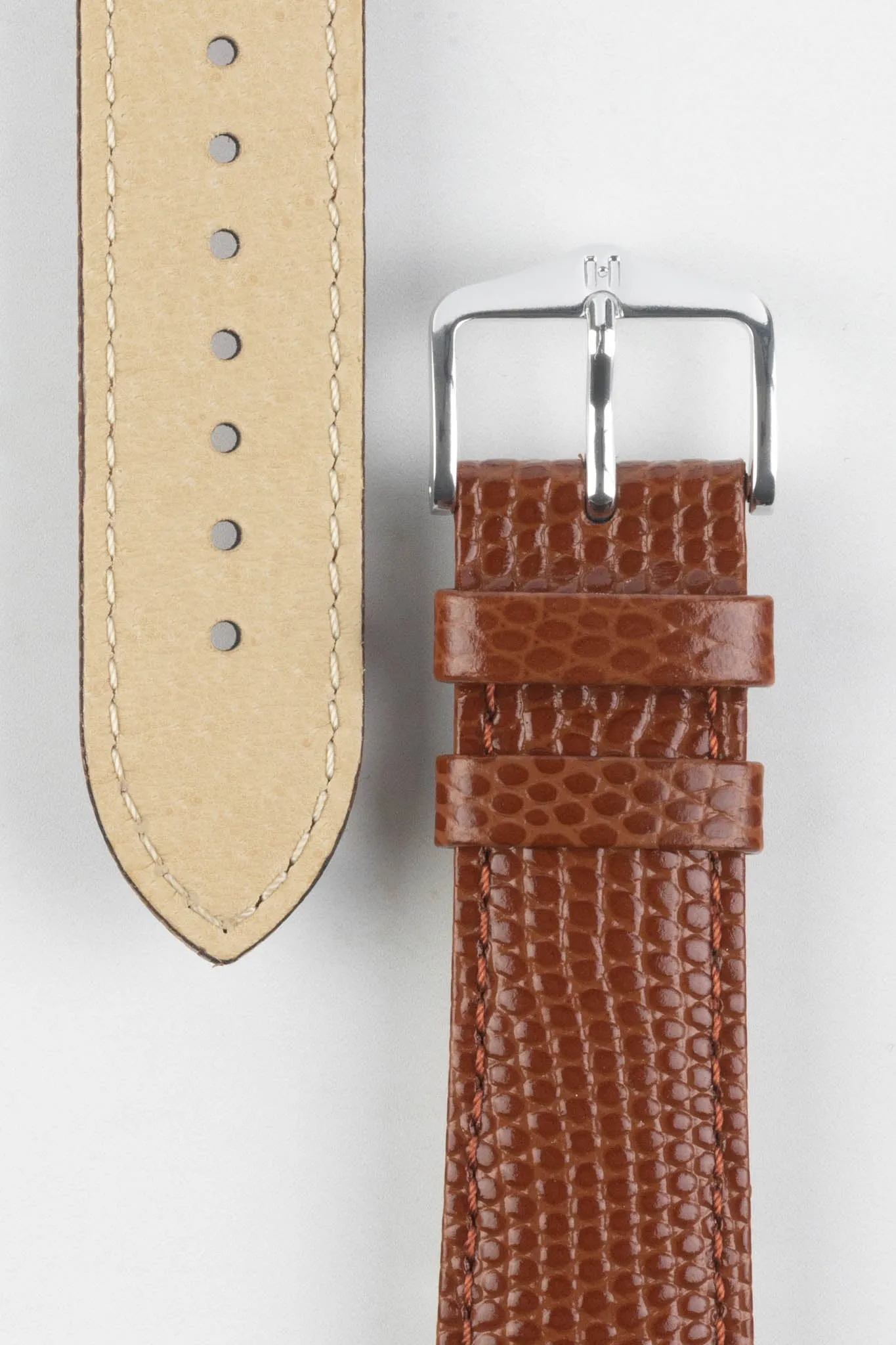 Hirsch RAINBOW Lizard Embossed Leather Watch Strap in GOLD BROWN