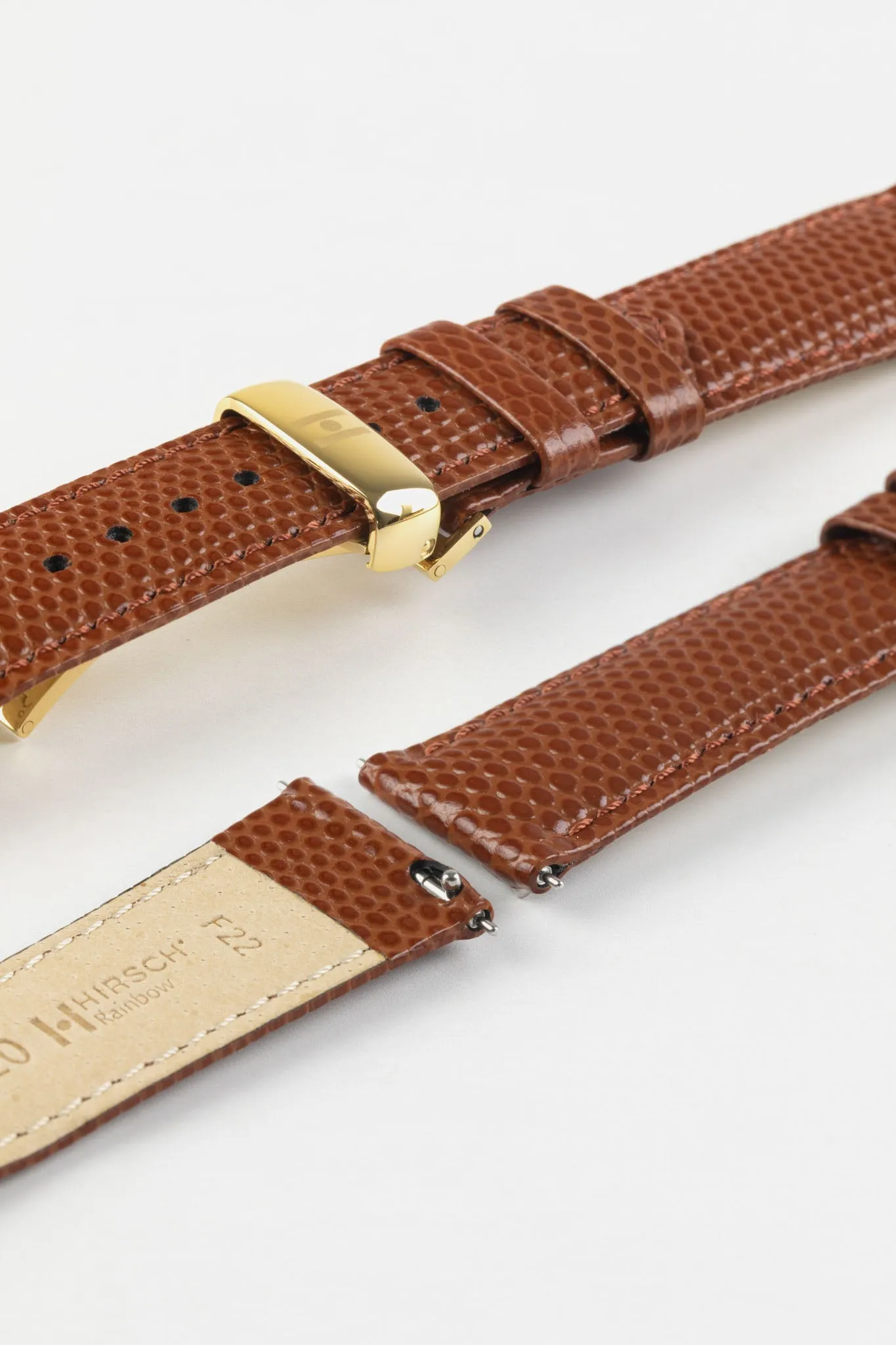 Hirsch RAINBOW Lizard Embossed Leather Watch Strap in GOLD BROWN