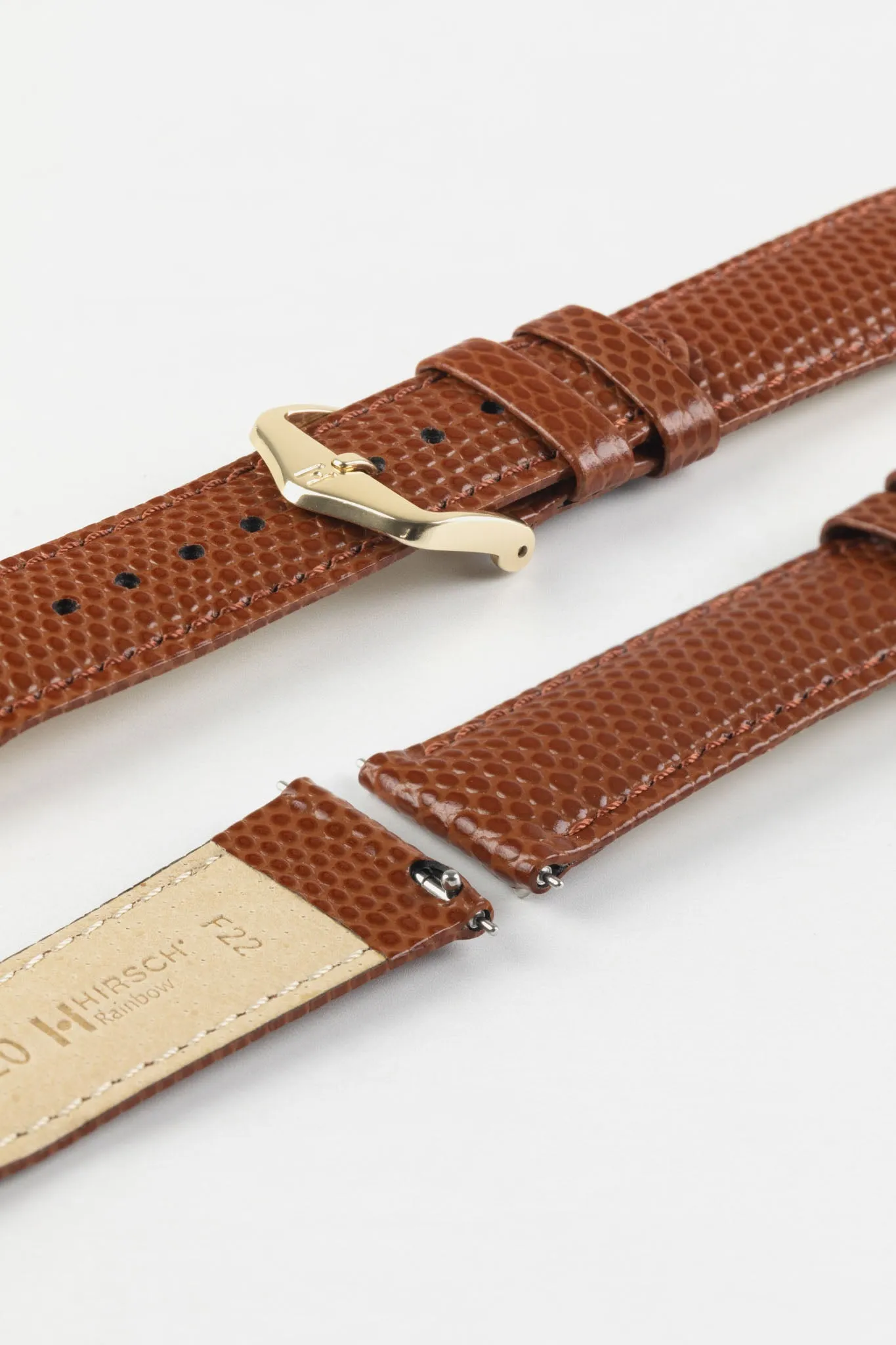 Hirsch RAINBOW Lizard Embossed Leather Watch Strap in GOLD BROWN