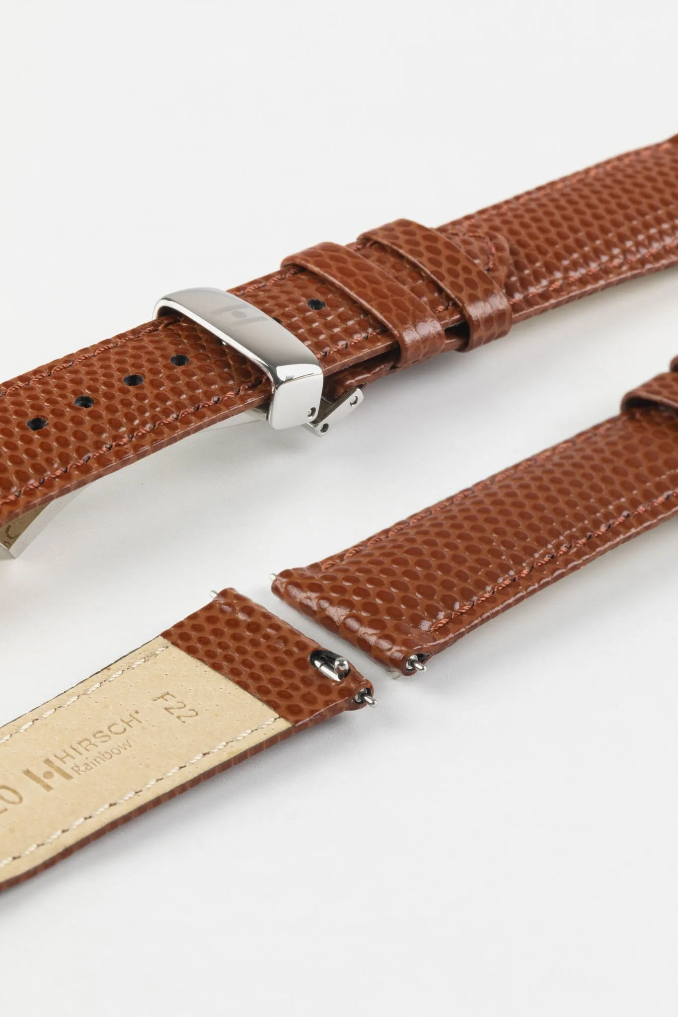 Hirsch RAINBOW Lizard Embossed Leather Watch Strap in GOLD BROWN