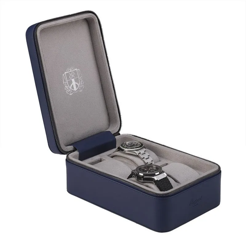 Hyde Park Blue Leather 4 Watch Zip Case