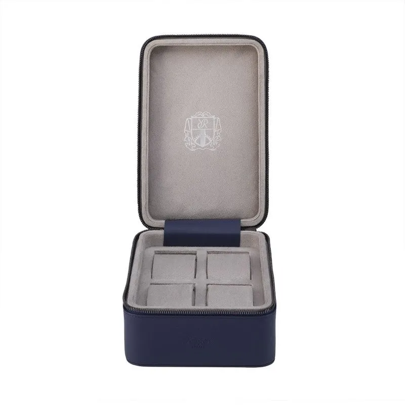 Hyde Park Blue Leather 4 Watch Zip Case