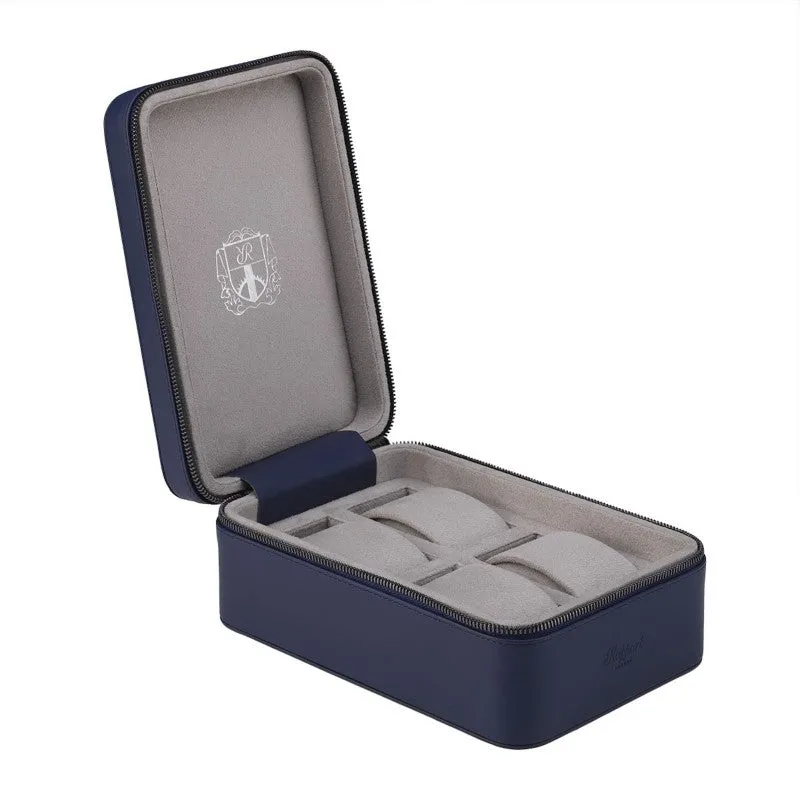 Hyde Park Blue Leather 4 Watch Zip Case