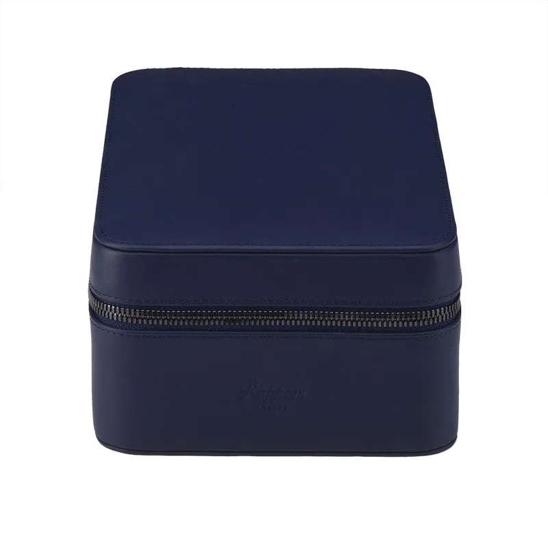 Hyde Park Blue Leather 4 Watch Zip Case