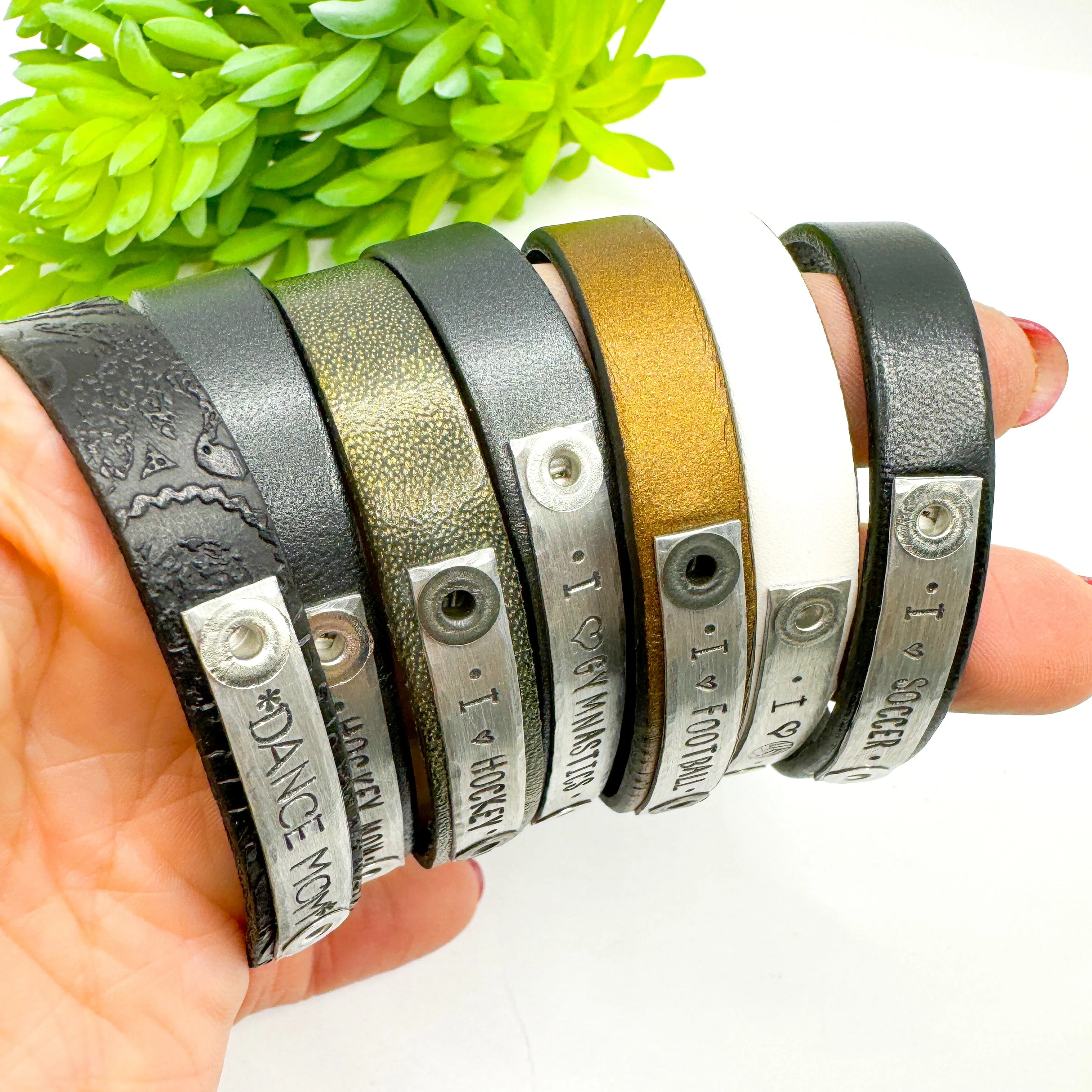 I Heart Sports | 7 Phrases | Leather Skinny Bracelet | Adjustable