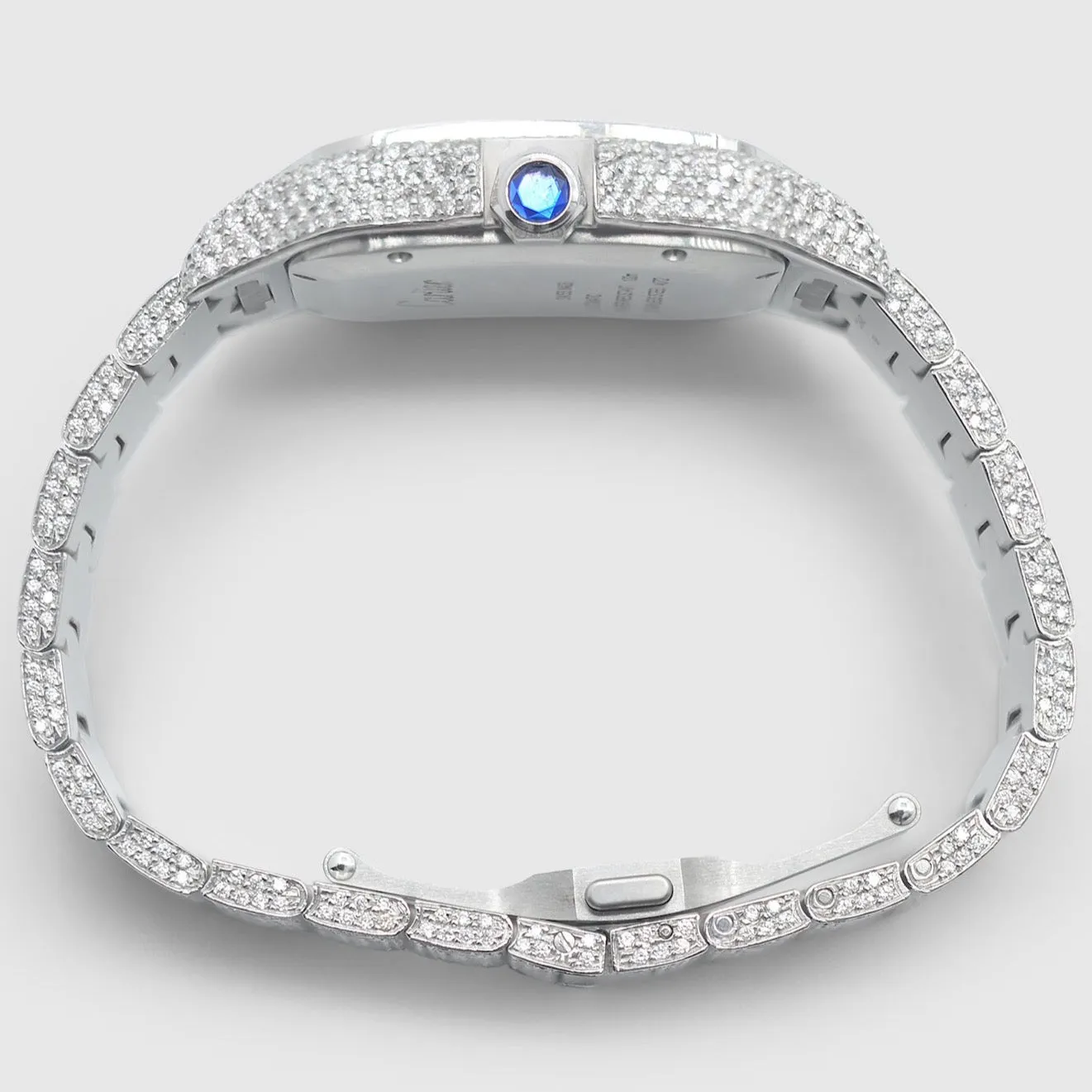 Iced Out Santos de Cartier 40mm Stainless Steel Blue Dial Watch 20.2ct