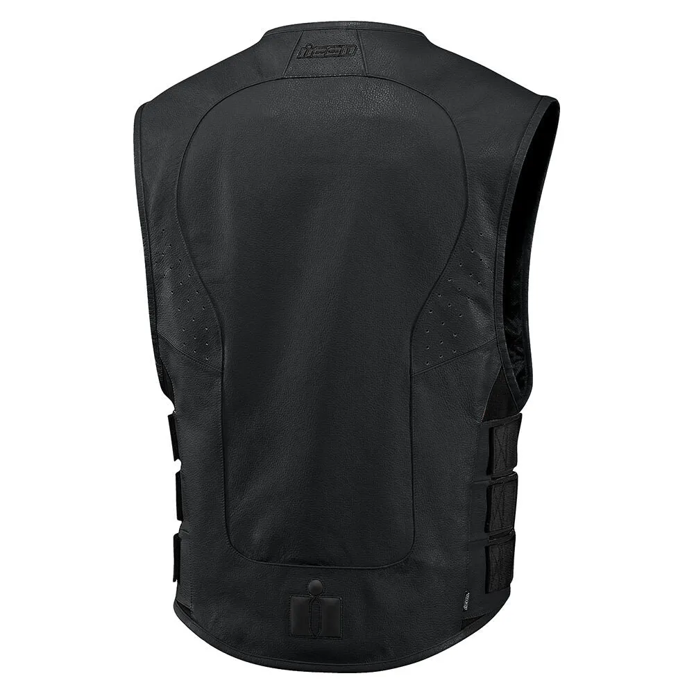 Icon Regulator D3O Stripped Mens Motorcycle Leather Vest - Black