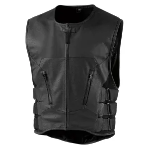 Icon Regulator D3O Stripped Mens Motorcycle Leather Vest - Black
