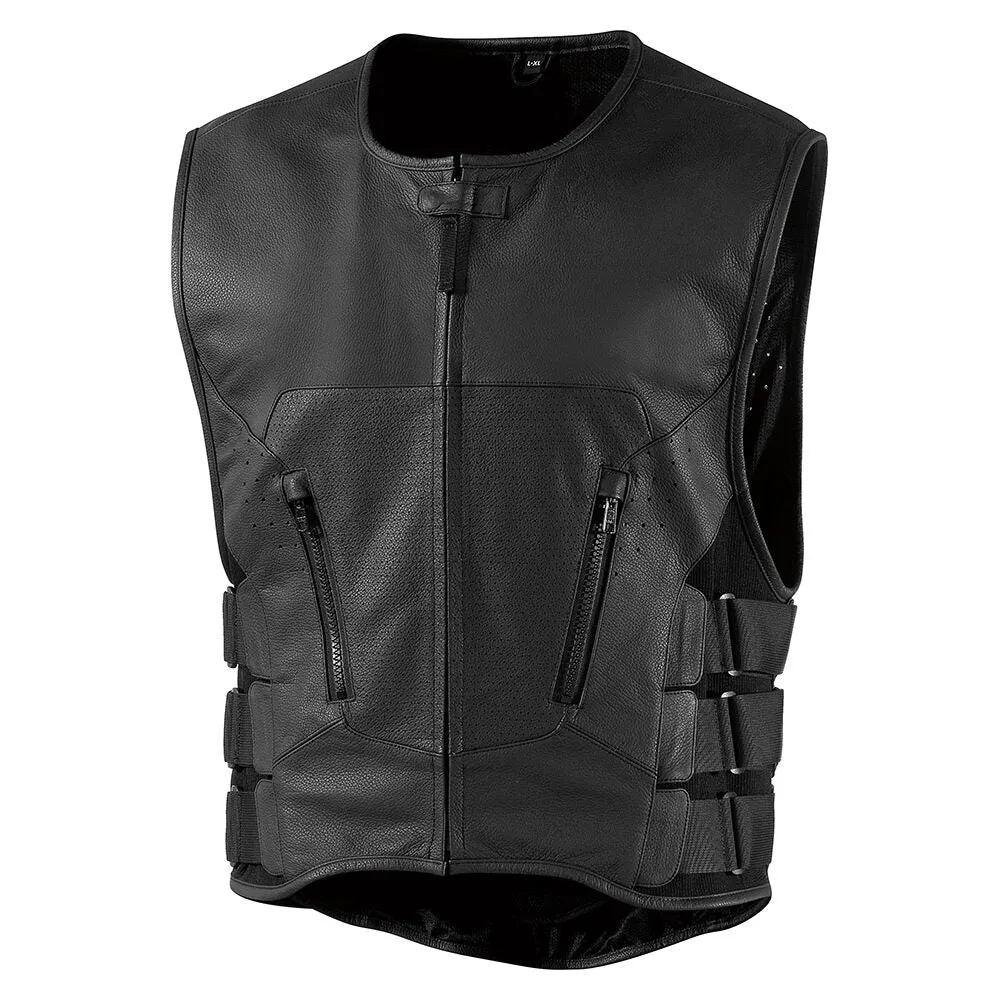 Icon Regulator D3O Stripped Mens Motorcycle Leather Vest - Black