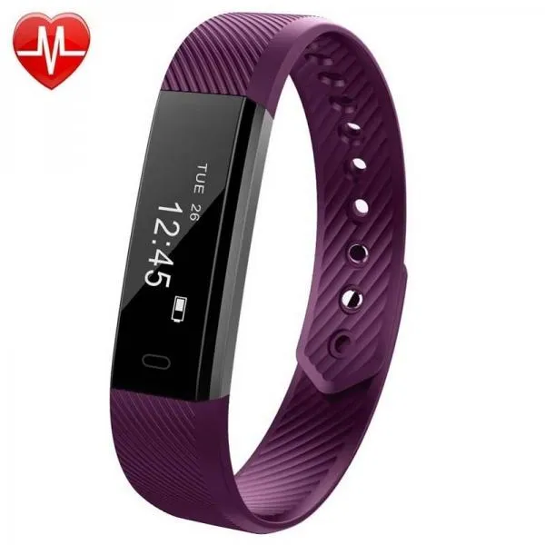 ID115HR Heart Rate Monitor Smart Watch Bracelet Health FitnessTracker Purple