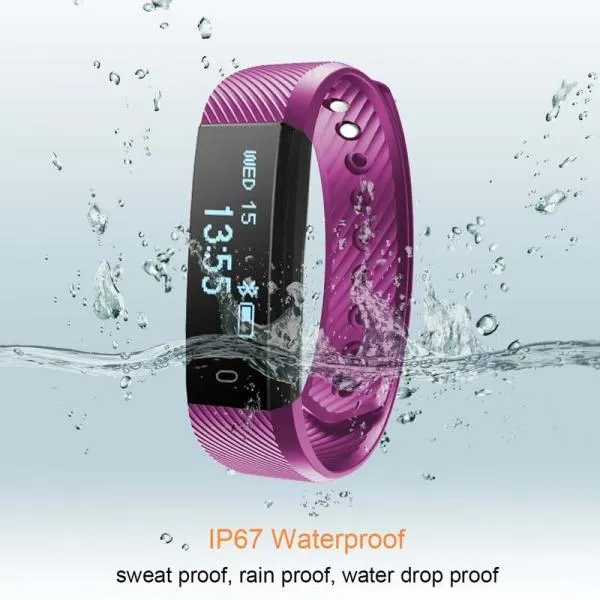 ID115HR Heart Rate Monitor Smart Watch Bracelet Health FitnessTracker Purple