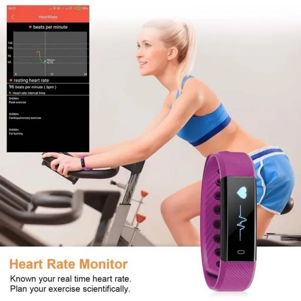 ID115HR Heart Rate Monitor Smart Watch Bracelet Health FitnessTracker Purple