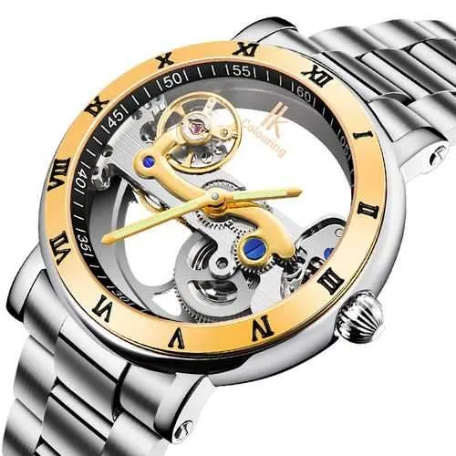 IK COLOURING 98399 Business Style Men Wrist Watch Stainless Steel Strap Automatic Mechanical Watches