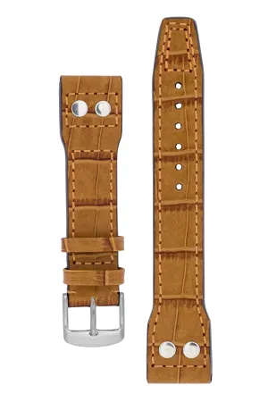 IWC-Style Aviation Alligator-Embossed Watch Strap in GOLD BROWN