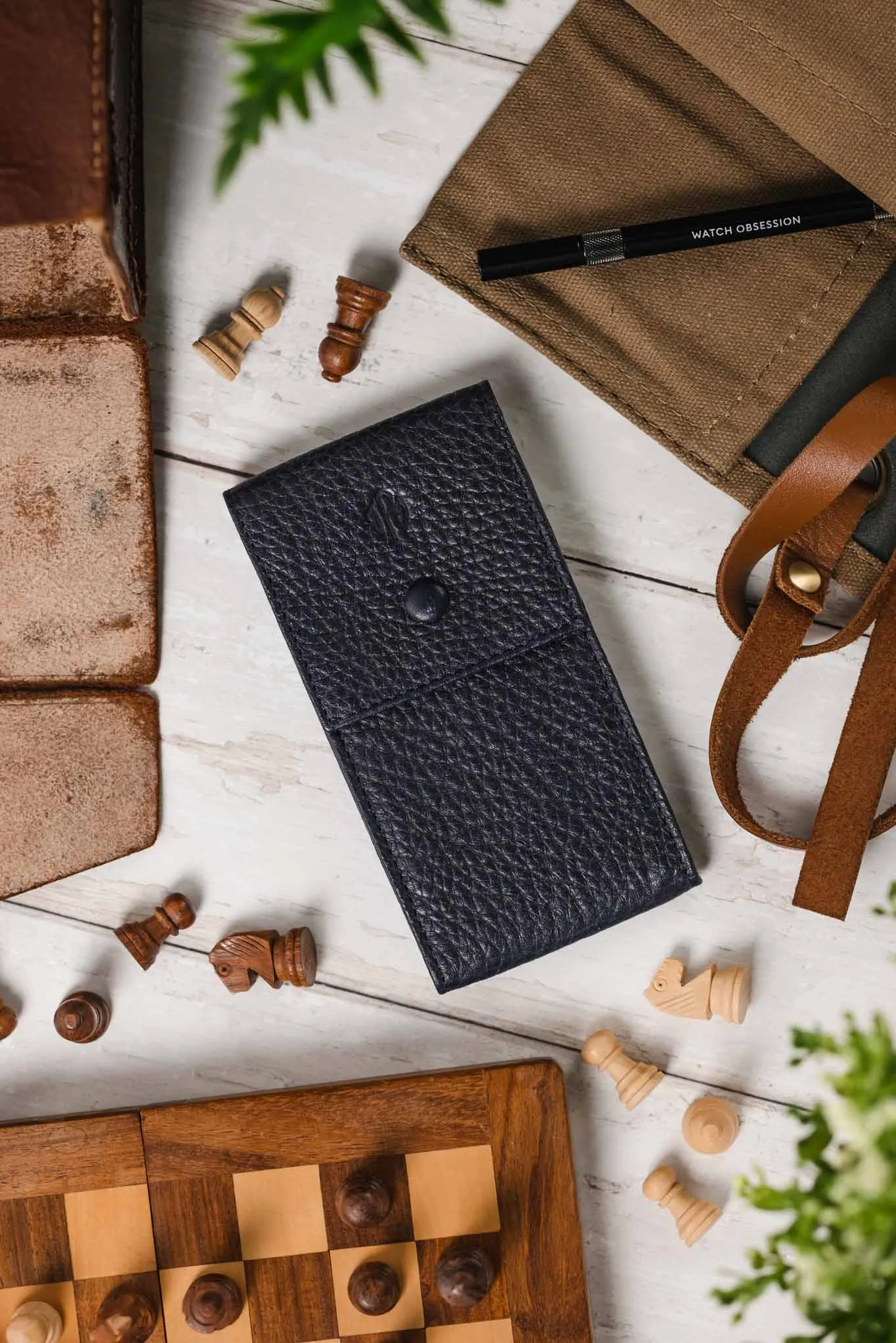 JPM Luxe Leather Watch Pouch in BLUE