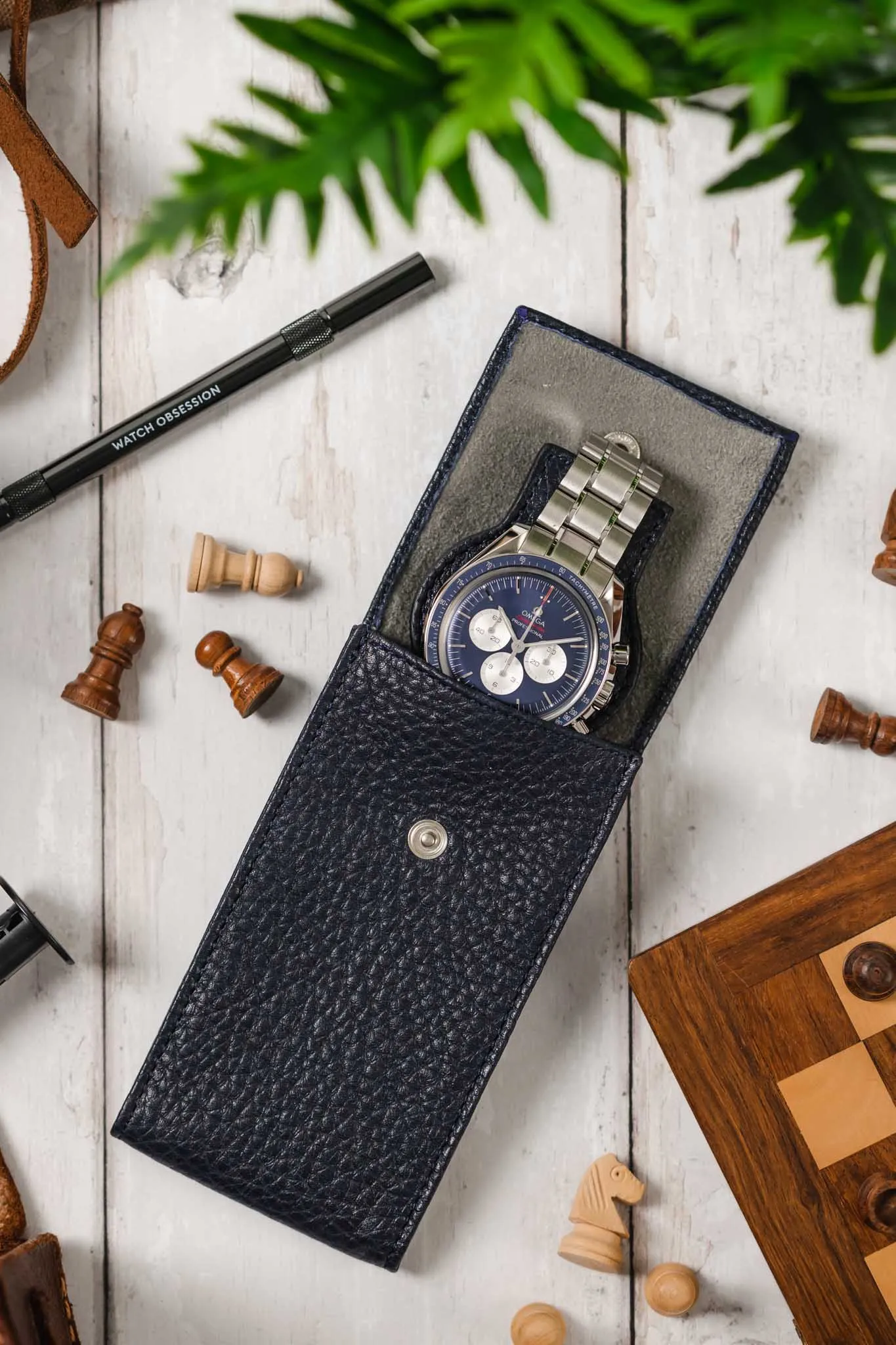 JPM Luxe Leather Watch Pouch in BLUE