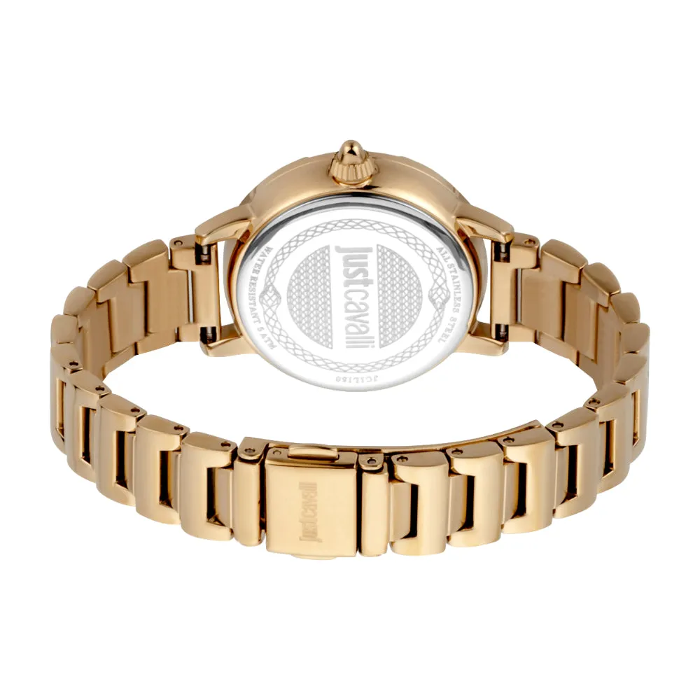 Just Cavalli Women Watch, Gold Color Case, Champagne Dial, Gold Color Stainless Steel Metal Bracelet