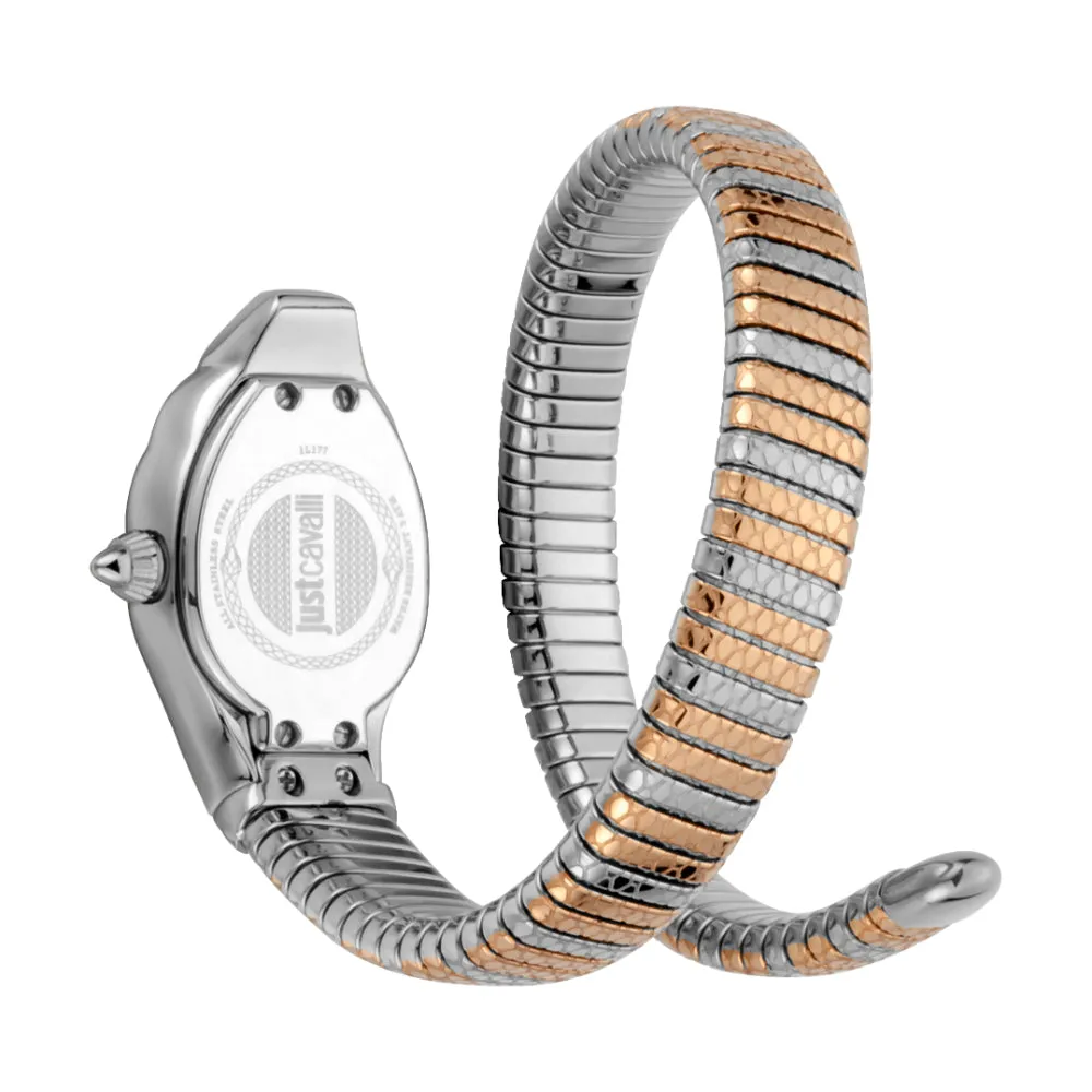Just Cavalli Women Watch, Two Tone Silver & Rose Gold Color Case, White Mop Dial, Two Tone Silver & Rose Gold Color Stainless Steel Metal Bracelet