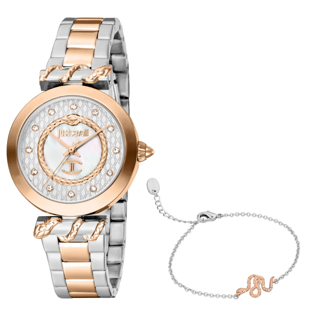 Just Cavalli Women's Rose Gold Watch with Two Tone Bracelet