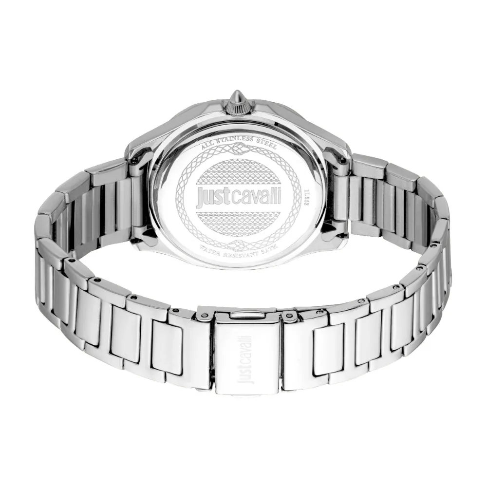 Just Cavalli Women's Silver Color Case Stainless Steel Metal Bracelet Watch