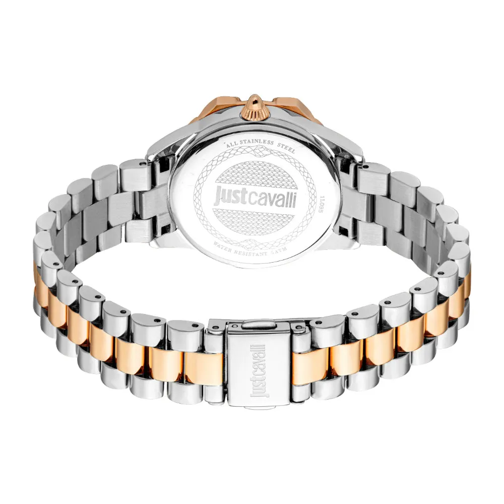 Just Cavalli Women's Two Tone Silver & Rose Gold Watch with Dark Green Dial
