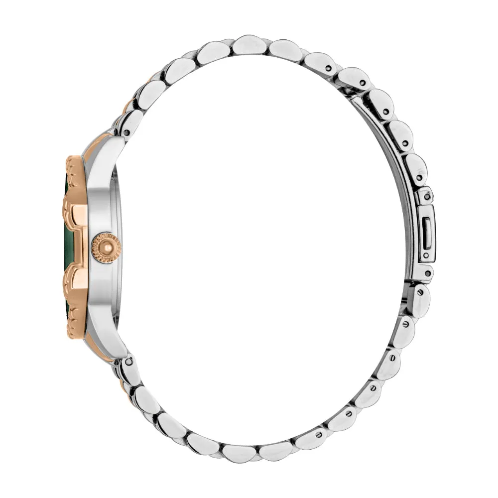 Just Cavalli Women's Two Tone Silver & Rose Gold Watch with Dark Green Dial