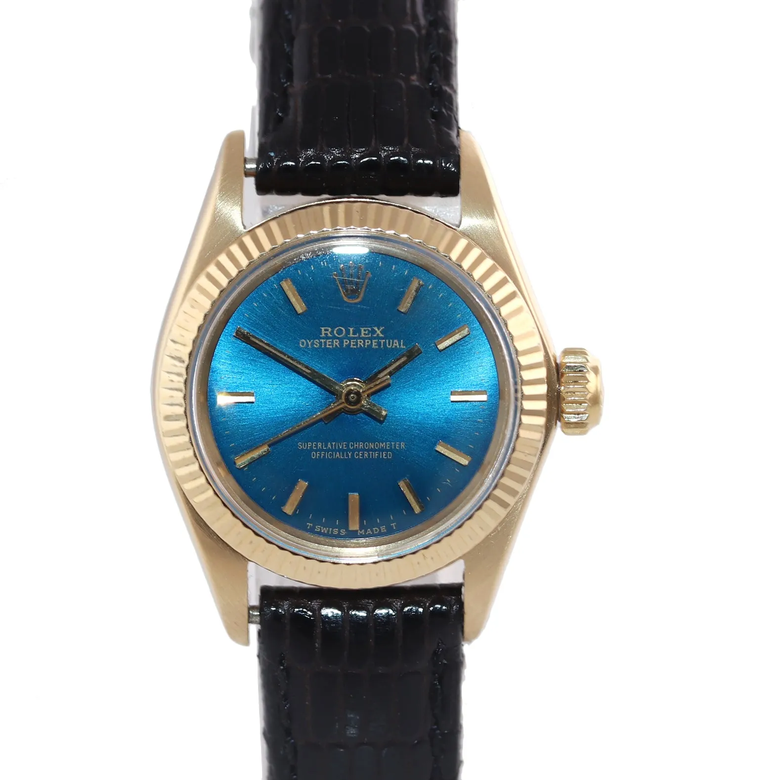 Ladies Rolex 24mm 6719 solid 14k Yellow Gold Blue Dial 6917 Watch