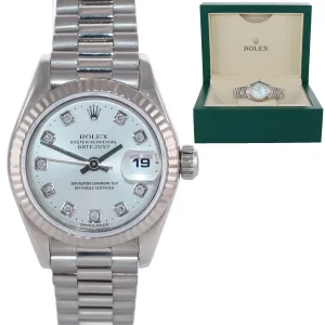 Ladies Rolex Date President 26mm 69179 18K White Gold Silver Diamond Watch Box