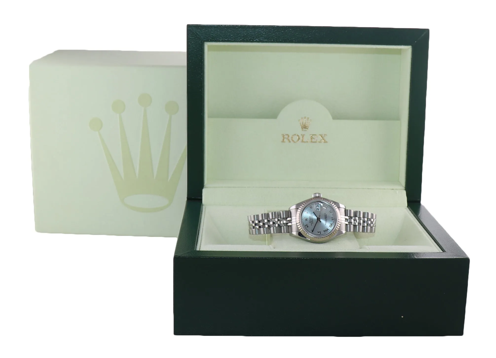 Ladies Rolex DateJust  79174 26mm SIlver Roman Fluted Bezel Steel Jubilee Watch
