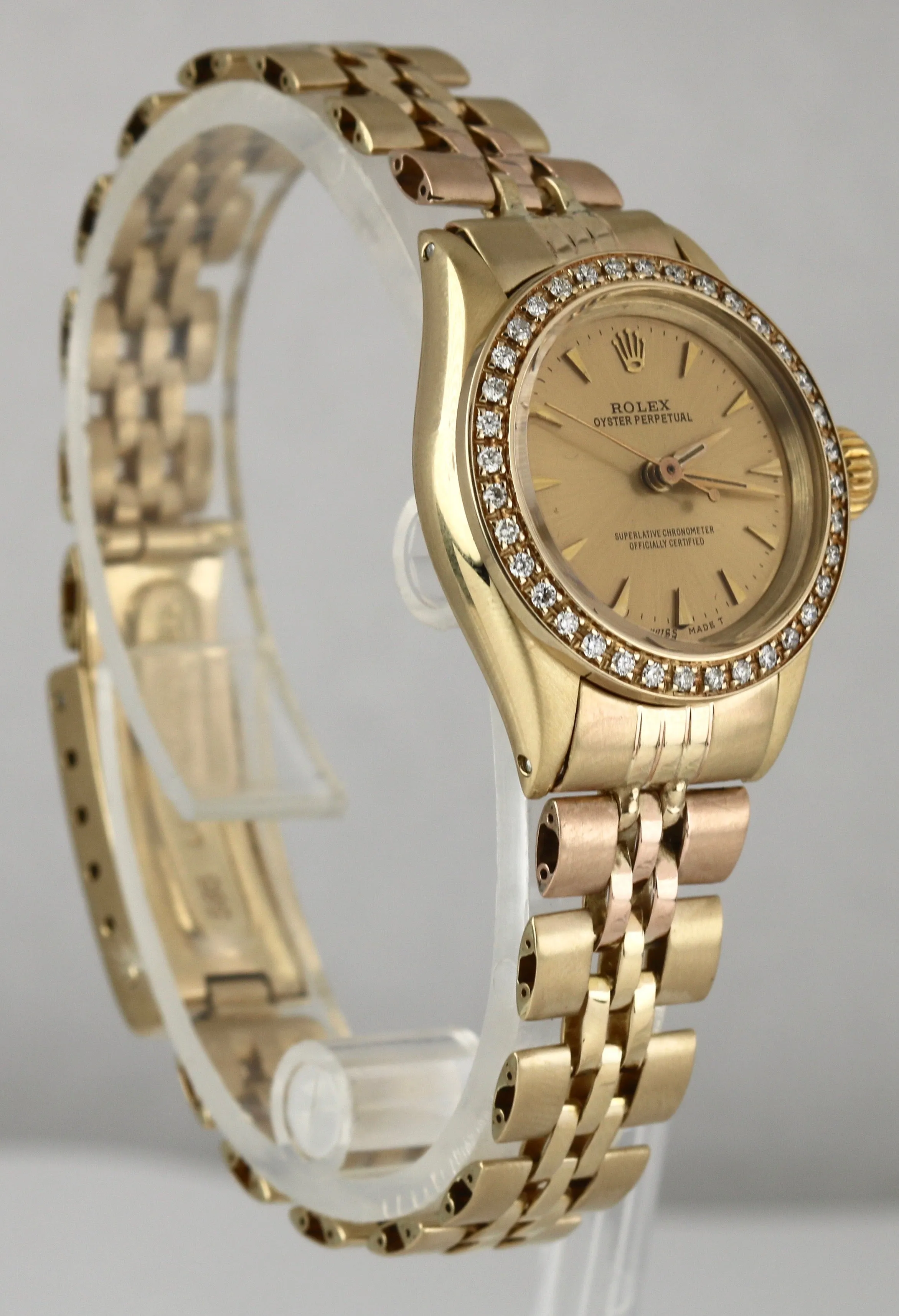 Ladies Rolex Oyster Perpetual 14k Gold 6619 26mm Diamond Watch