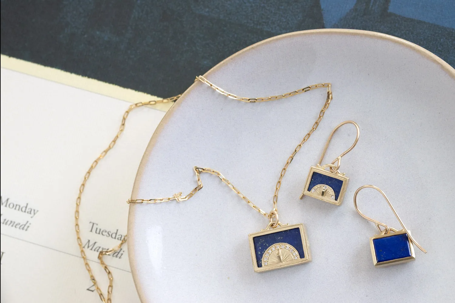 Lapis Sundial Shadow Box  Earrings