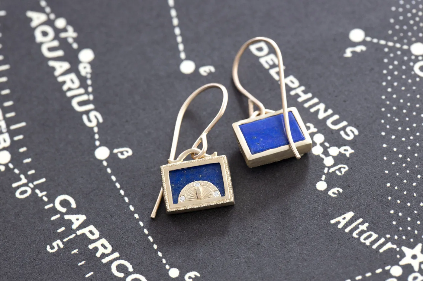 Lapis Sundial Shadow Box  Earrings