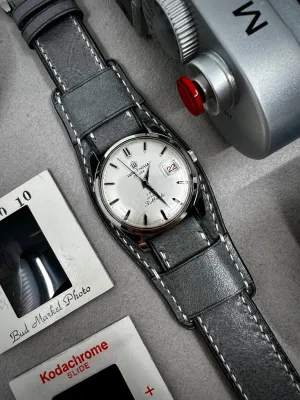 Leather Bund Strap, Bund watch Strap, 20mm 19mm 18mm Watch Straps, Grey Leather Watch Straps, Cuff Watch Band, Gift Ideas for Husband