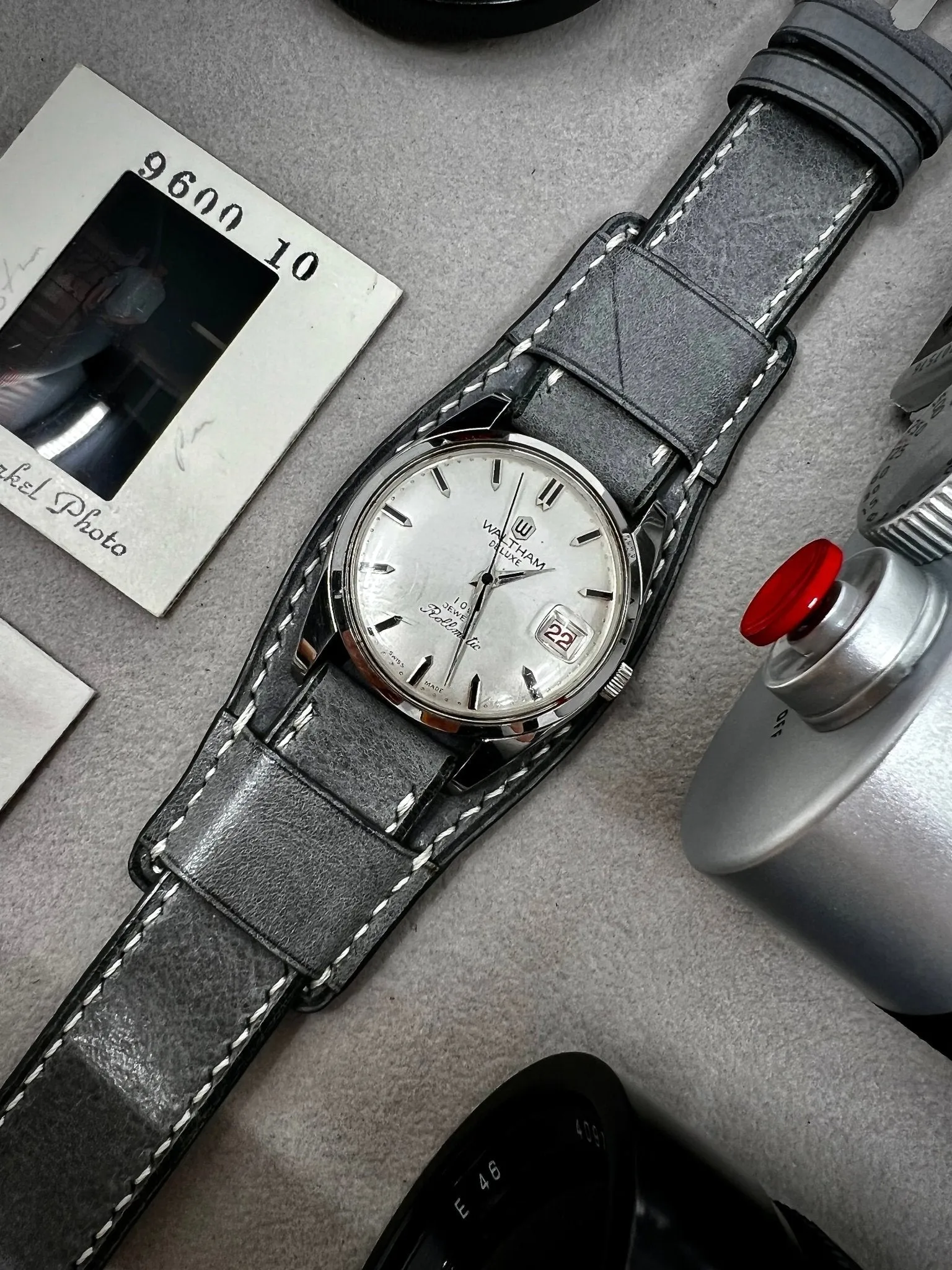 Leather Bund Strap, Bund watch Strap, 20mm 19mm 18mm Watch Straps, Grey Leather Watch Straps, Cuff Watch Band, Gift Ideas for Husband