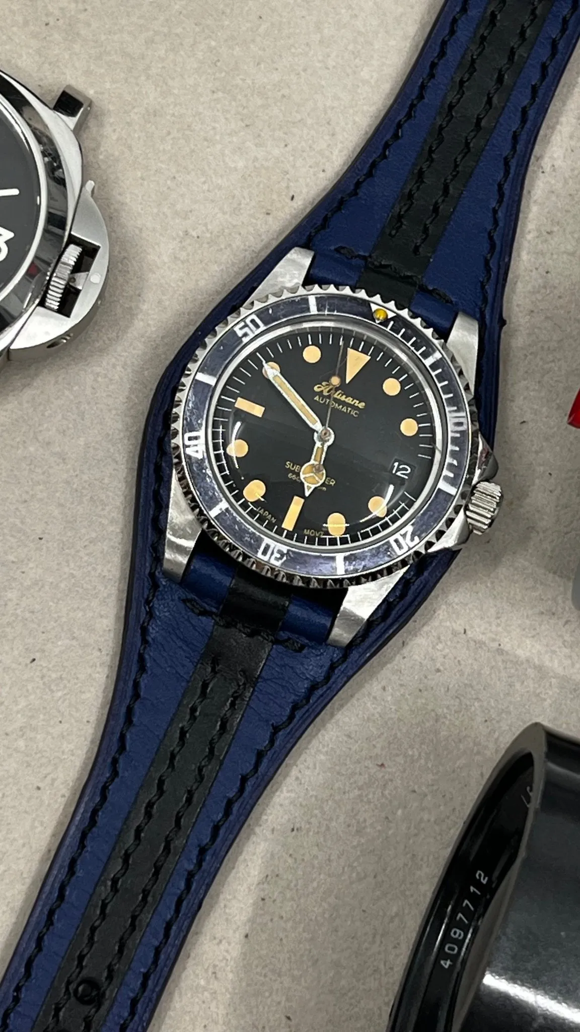 Leather Watch Band, Watch Strap, Striped Leather Watch Straps 20mm 22mm 24mm, Black Blue Watch Straps, Wristwatch Band, Christmas Gift Ideas