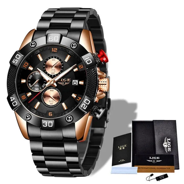 Lige Men's Business Chronograph Quartz Wrist Watch