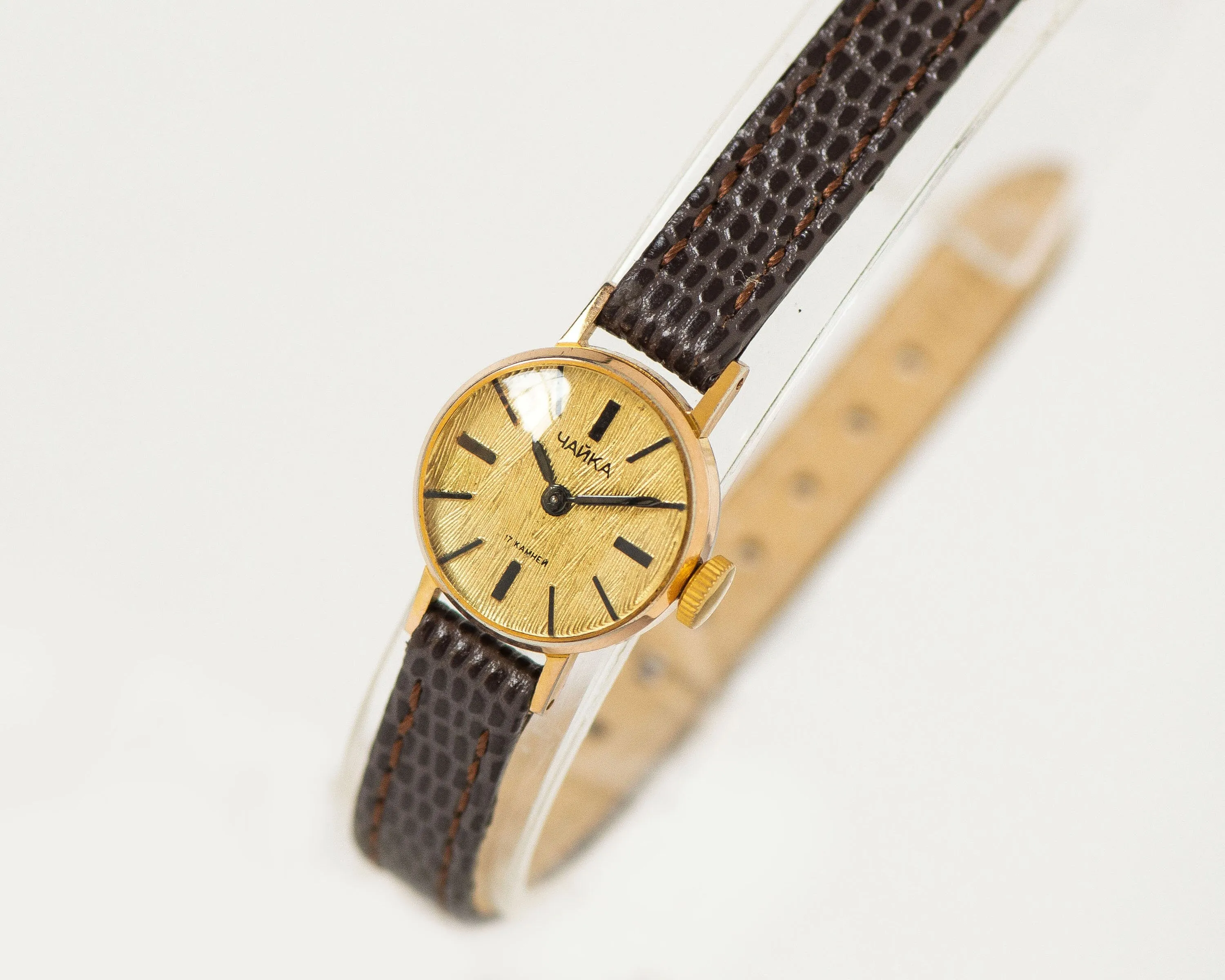 Limited edition women wristwatch Seagull gold plated vintage, minimalist dainty timepiece jewelry gift micro watch, new premium leather band