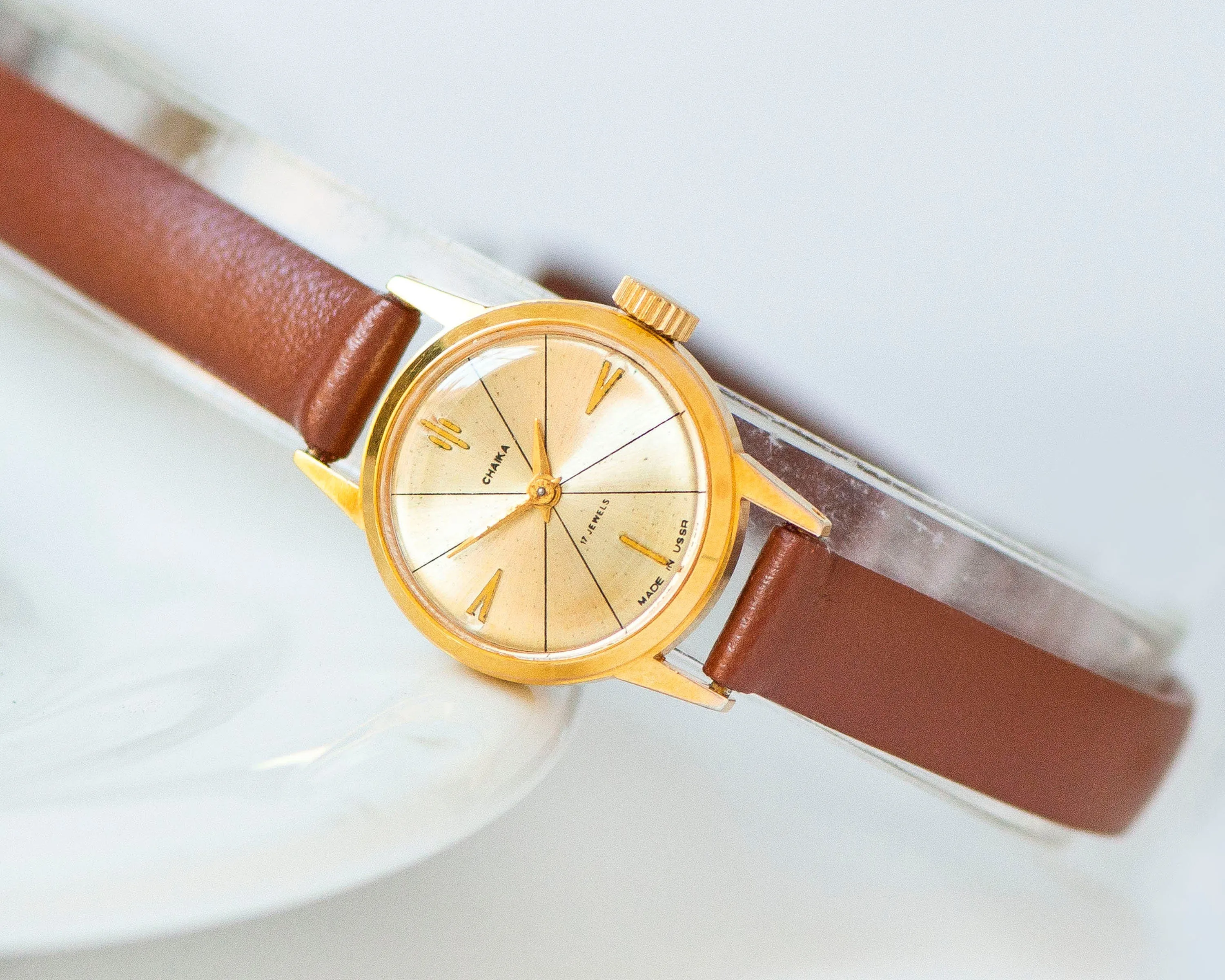 Limited edition wristwatch gold plated Seagull, retro women watch minimalist jewelry gift, petite watch vintage, new premium leather strap