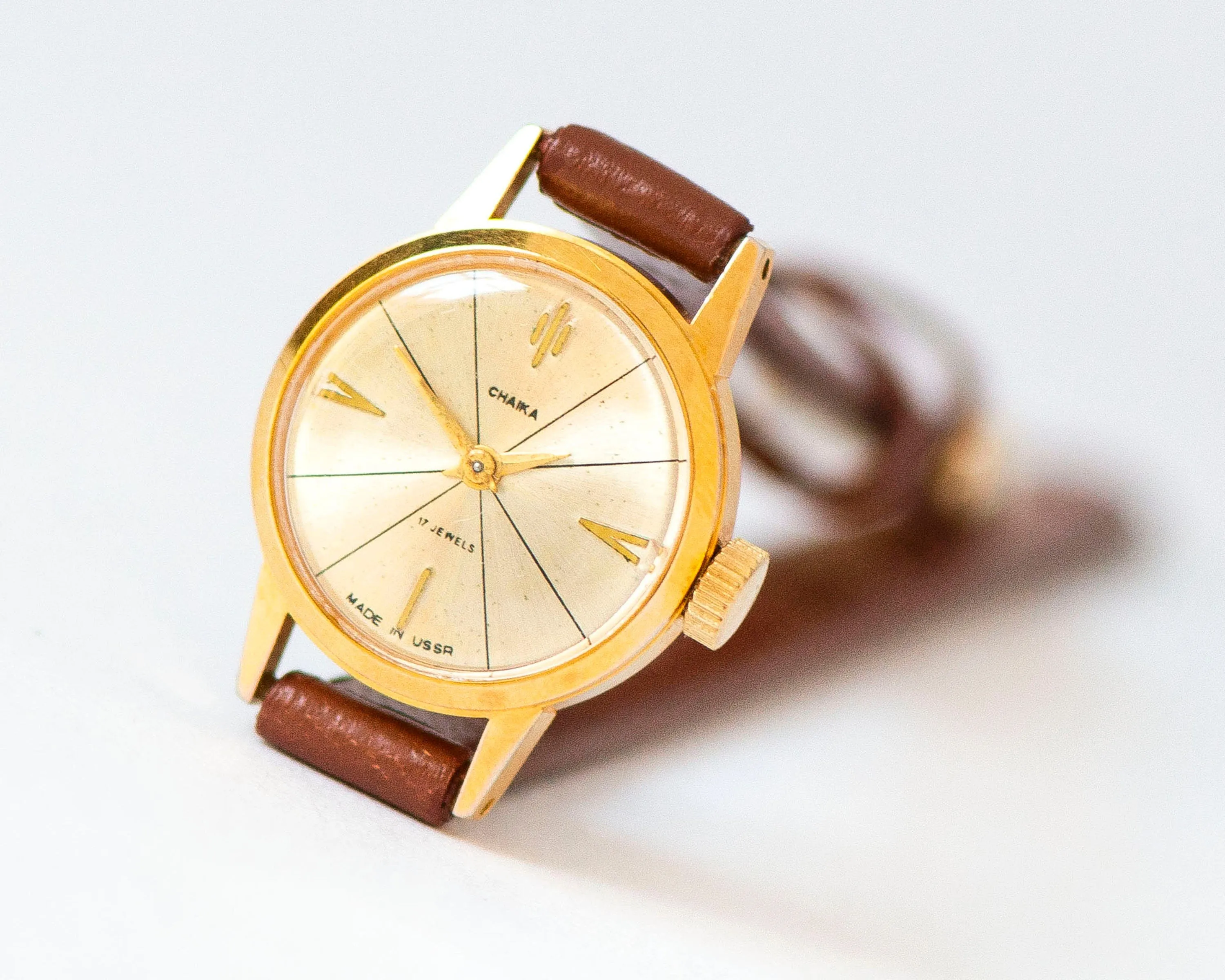 Limited edition wristwatch gold plated Seagull, retro women watch minimalist jewelry gift, petite watch vintage, new premium leather strap