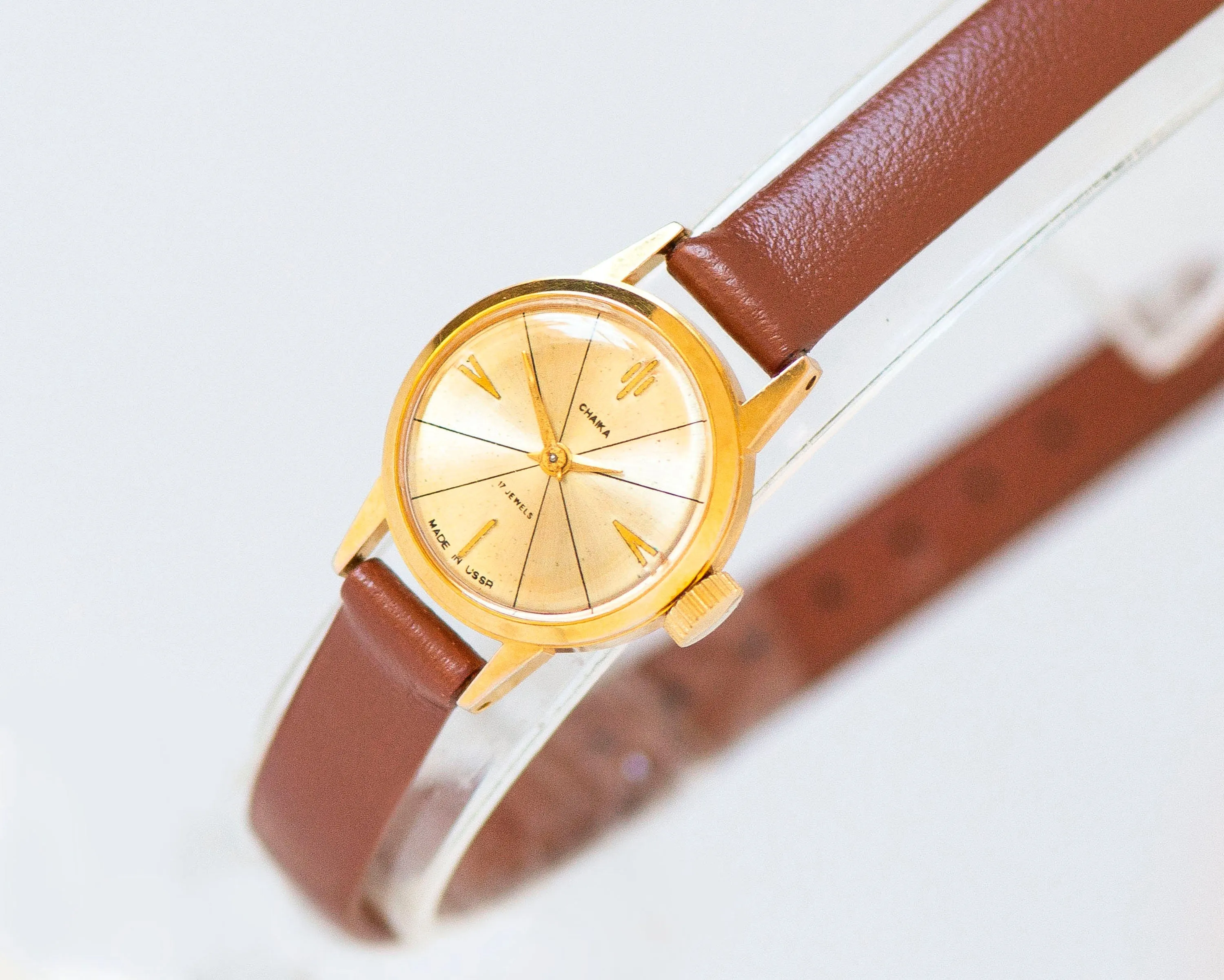 Limited edition wristwatch gold plated Seagull, retro women watch minimalist jewelry gift, petite watch vintage, new premium leather strap