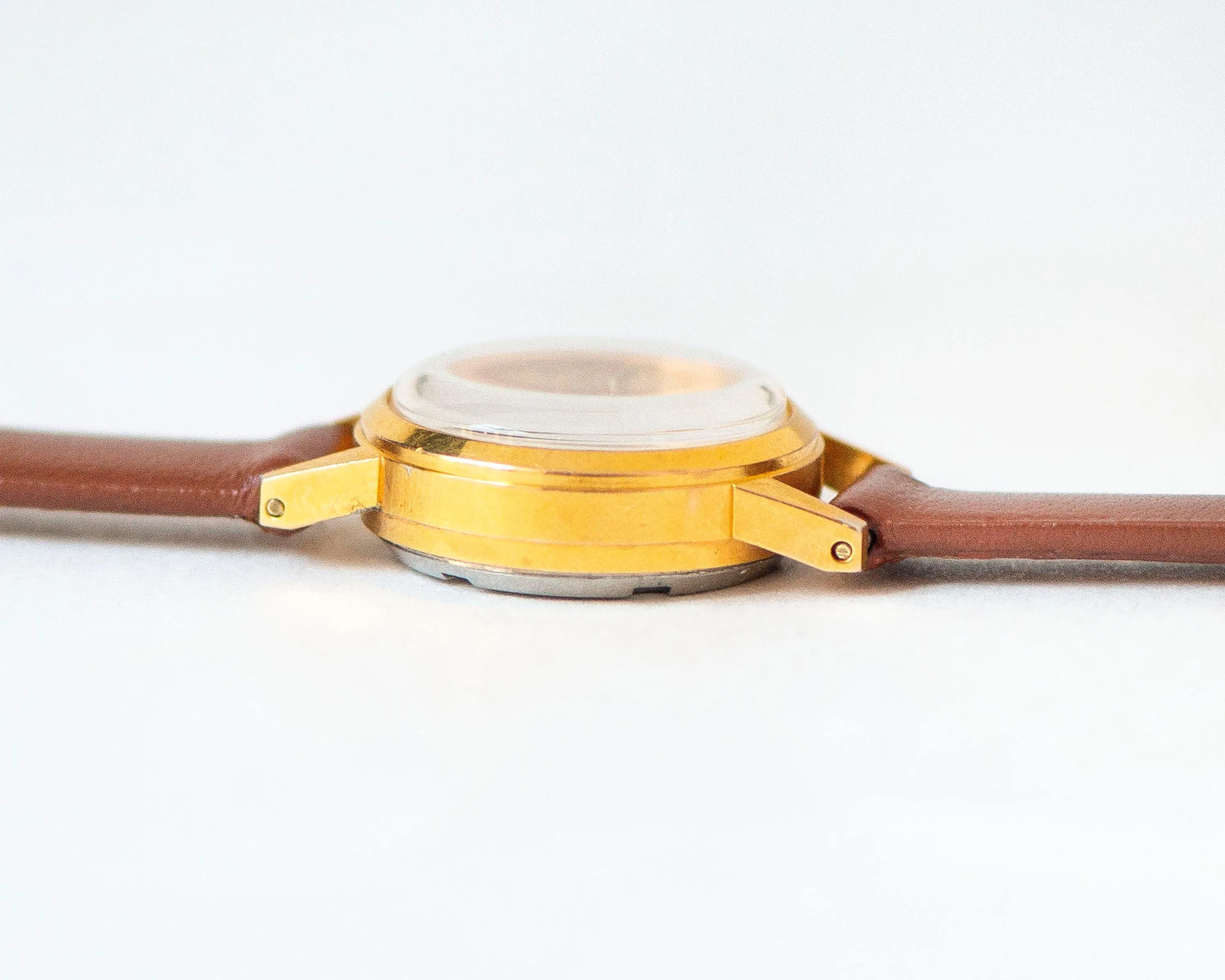 Limited edition wristwatch gold plated Seagull, retro women watch minimalist jewelry gift, petite watch vintage, new premium leather strap