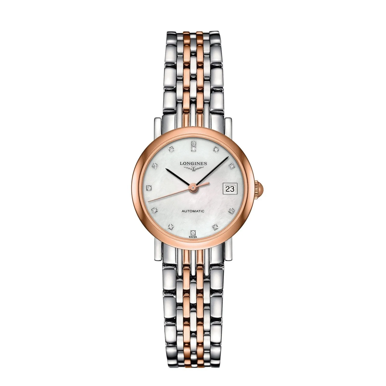 LONGINES WATCH THE LONGLES ELEGANT COLLECTION 25.5MM MOTHERPERLA DIAMANTI Automatic steel and gold 18kt L4.309.5.87.7