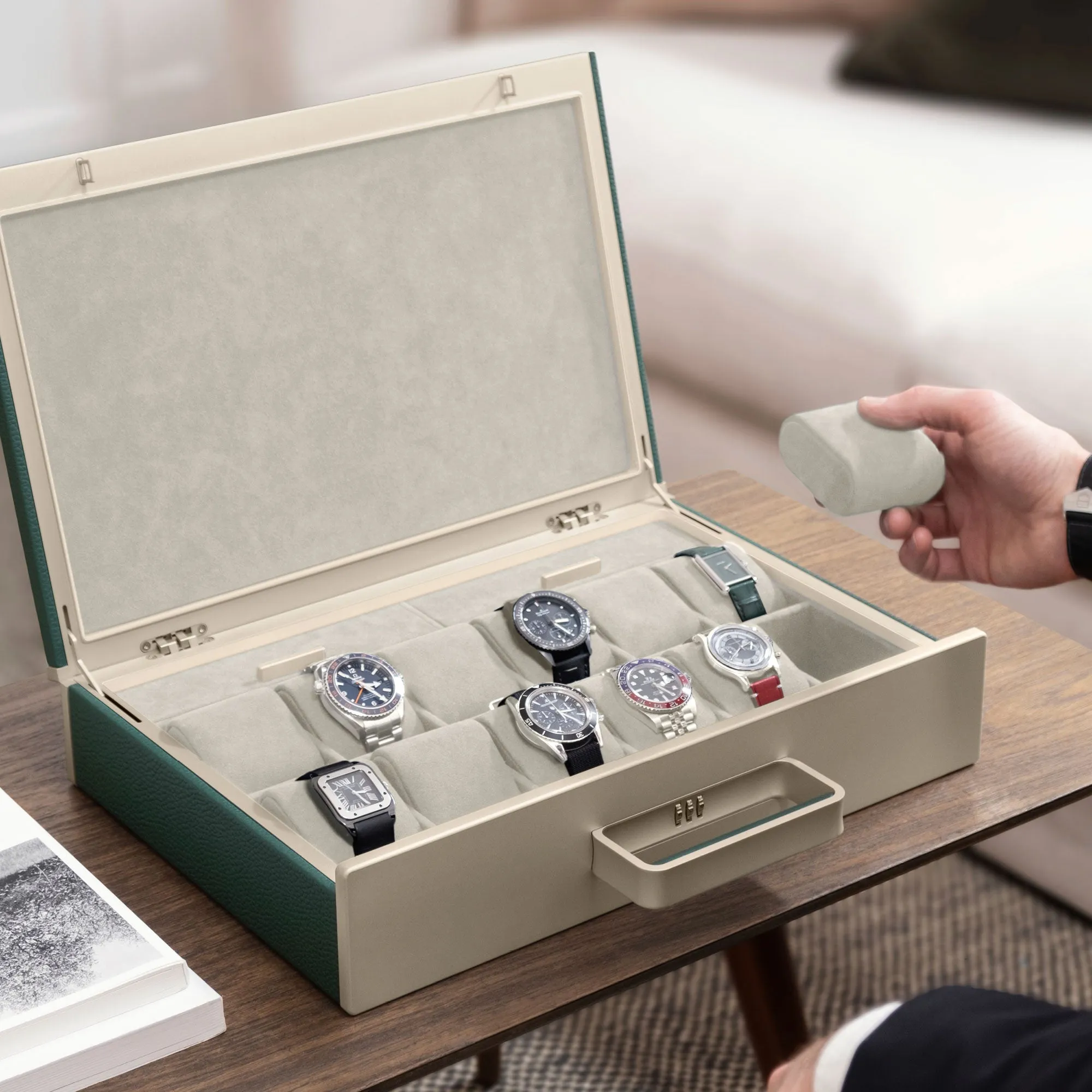 MACKENZIE 12 WATCH BRIEFCASE - EMERALD / CHAMPAGNE