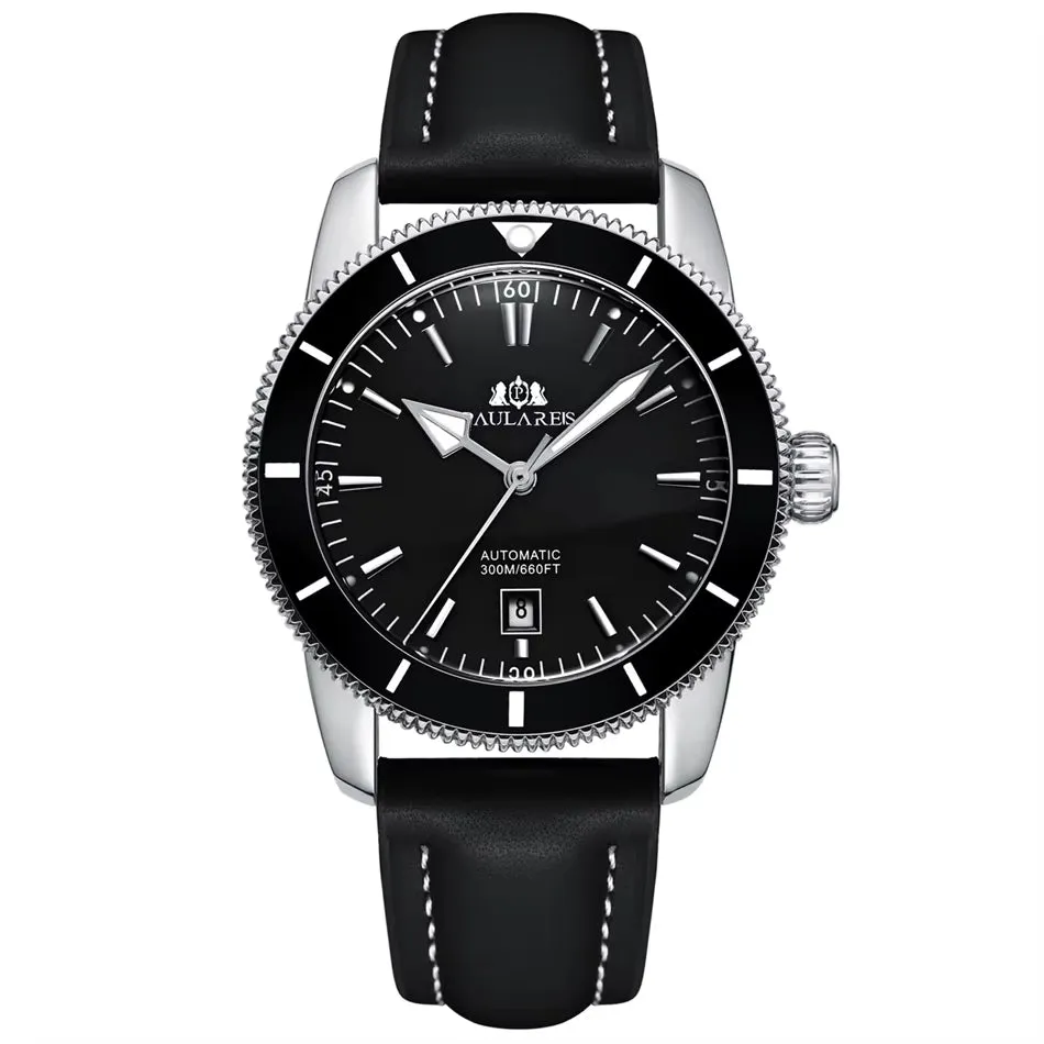 Men Automatic Self Wind Mechanical Net Stainless Steel Black Blue Leather Strap Super Luxury Heritage Big Face 46Mm Ocean Watch