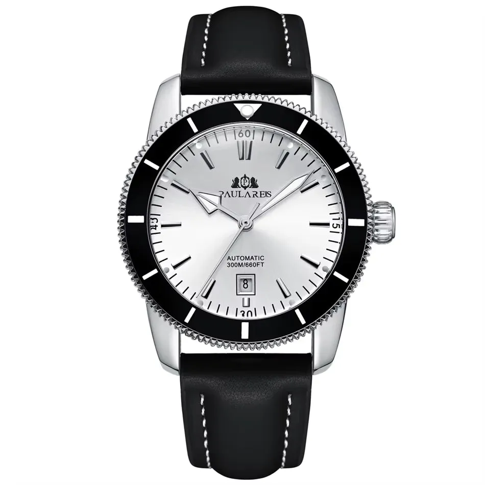 Men Automatic Self Wind Mechanical Net Stainless Steel Black Blue Leather Strap Super Luxury Heritage Big Face 46Mm Ocean Watch