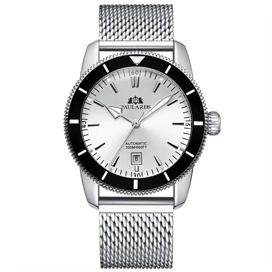 Men Automatic Self Wind Mechanical Net Stainless Steel Black Blue Leather Strap Super Luxury Heritage Big Face 46Mm Ocean Watch