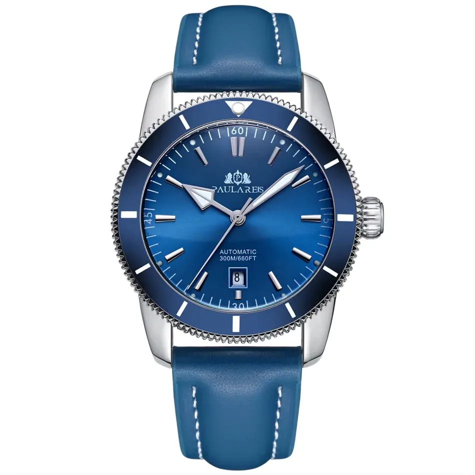 Men Automatic Self Wind Mechanical Net Stainless Steel Black Blue Leather Strap Super Luxury Heritage Big Face 46Mm Ocean Watch