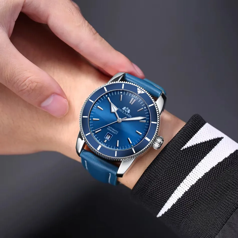 Men Automatic Self Wind Mechanical Net Stainless Steel Black Blue Leather Strap Super Luxury Heritage Big Face 46Mm Ocean Watch